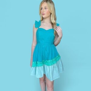 Teal and White Mini Dress